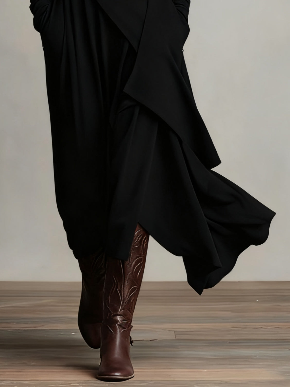 Vivienne | Women's High-Neck Maxi Dress, Ruched Long Sleeve Layered Evening Dress