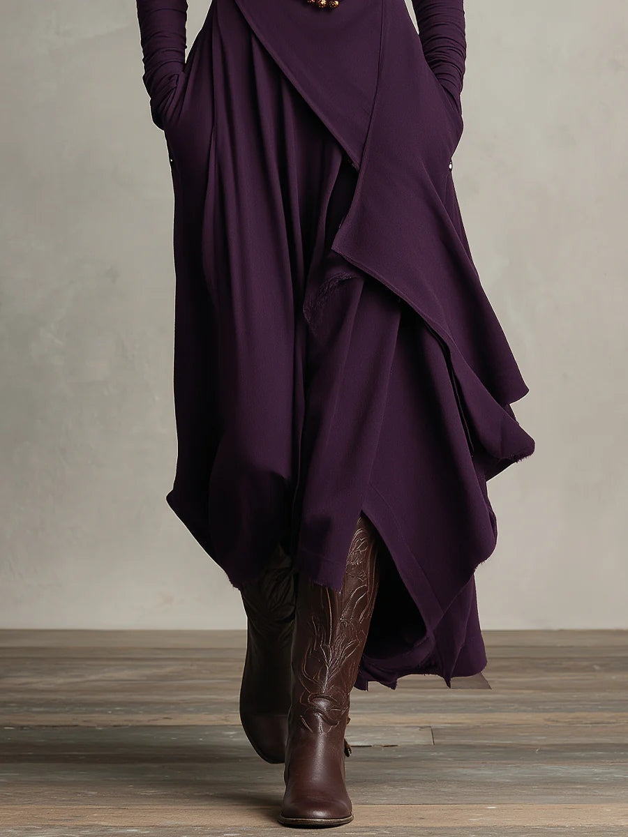 Vivienne | Women's High-Neck Maxi Dress, Ruched Long Sleeve Layered Evening Dress