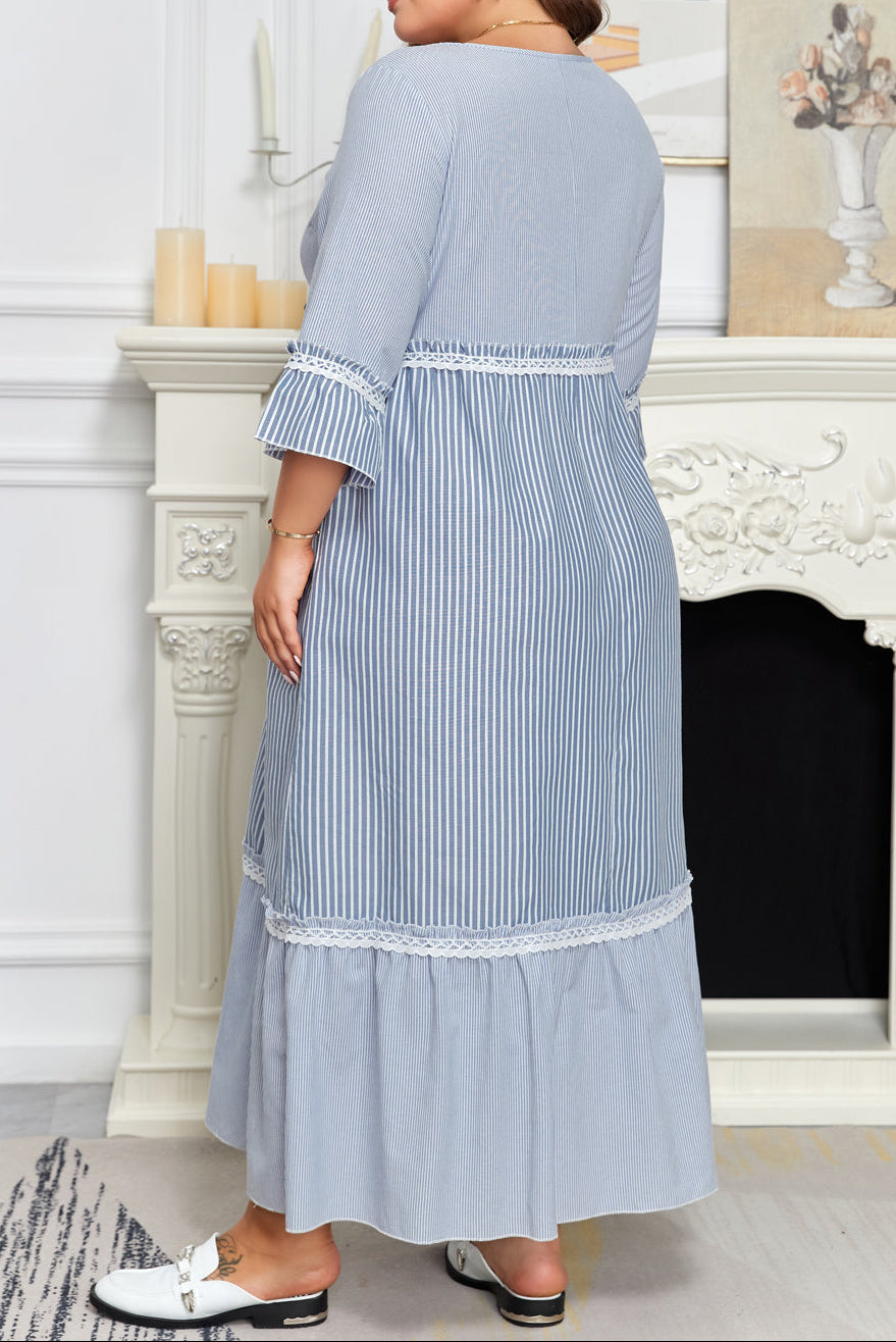 Skyline | Women's Striped Cotton Blend Maxi Dress, Plus Size Relaxed Fit Dress