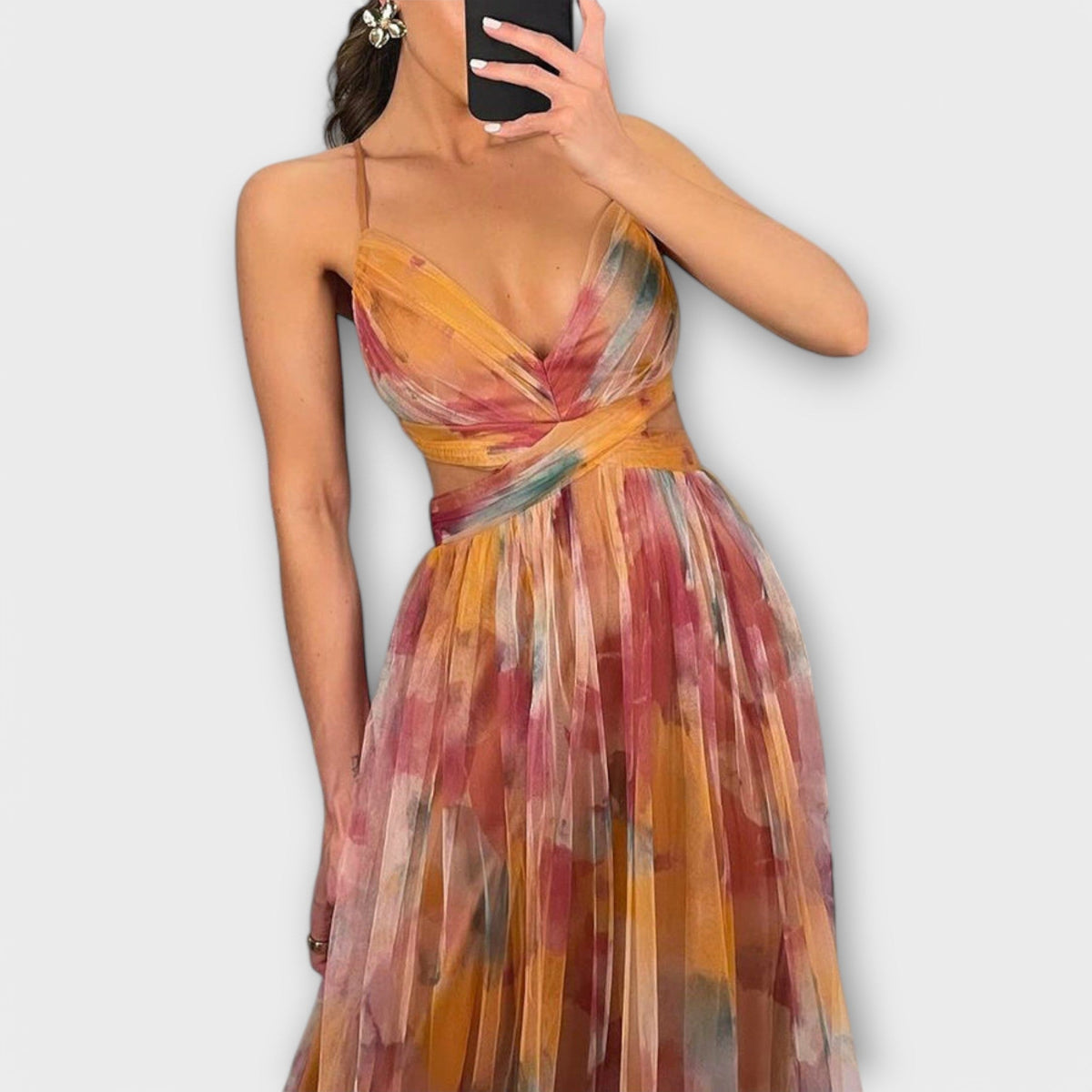 Annai | Women's Printed Mesh Maxi Dress, Figure-Shaping Summer Dress