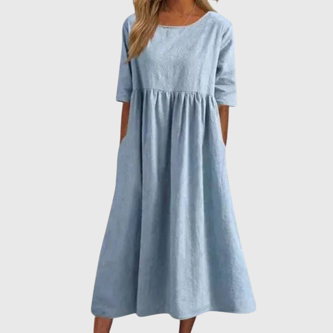 Haisley | Women's Elegant Short Sleeve Dress, Flattering Midi Day to Night Dress