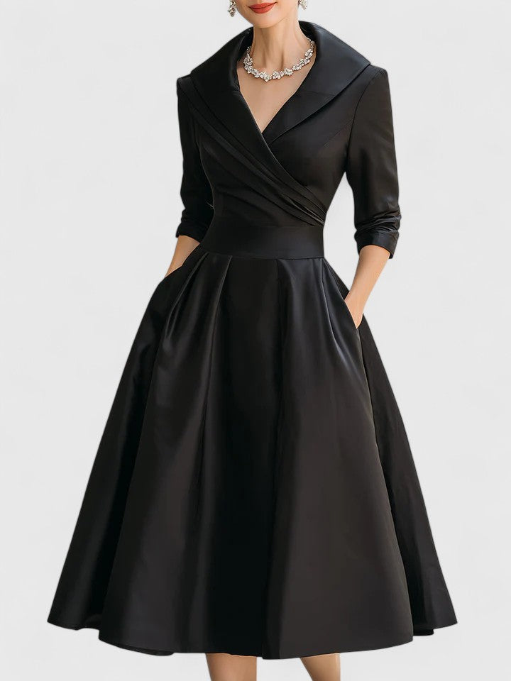Zyrah | Women's Fitted A-Line Midi Dress, Cocktail Dress with Pockets for Weddings