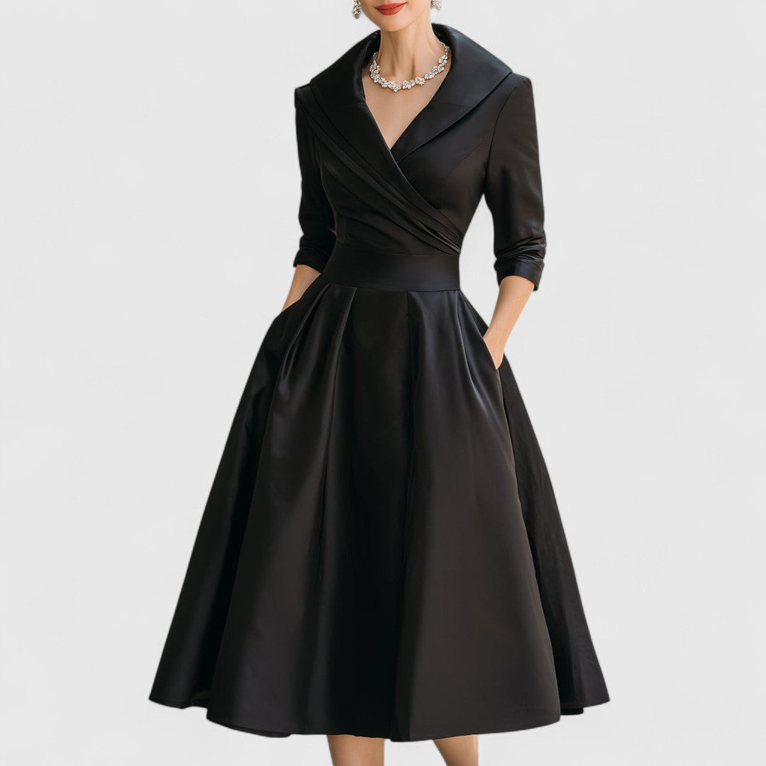 Marley Quinn | Women's V-Neck Wrap Midi Dress, Three-Quarter Sleeve Dress with Pockets