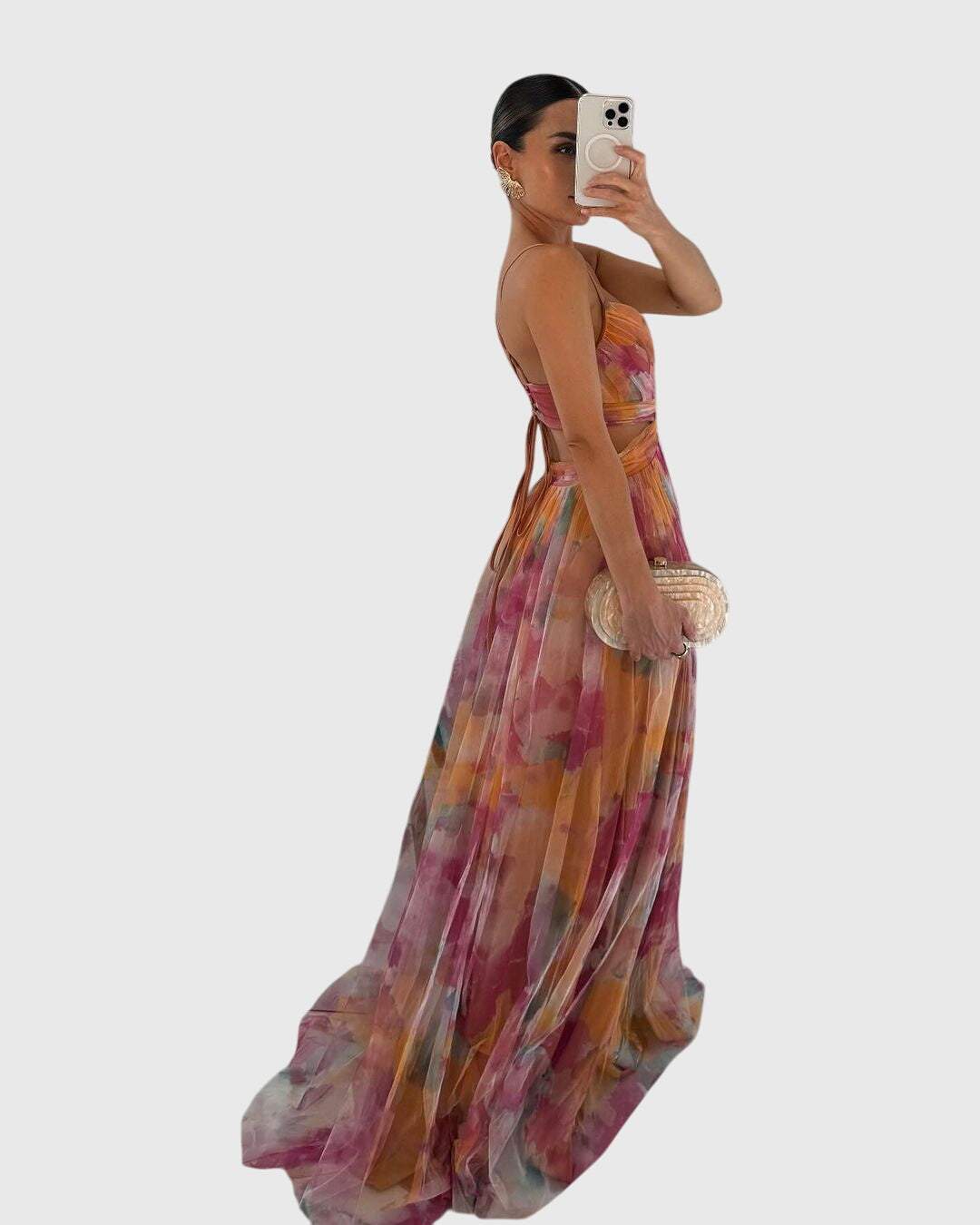 Giselle | Women's Floral Maxi Dress, Crisscross Strap High-Waisted Summer Dress