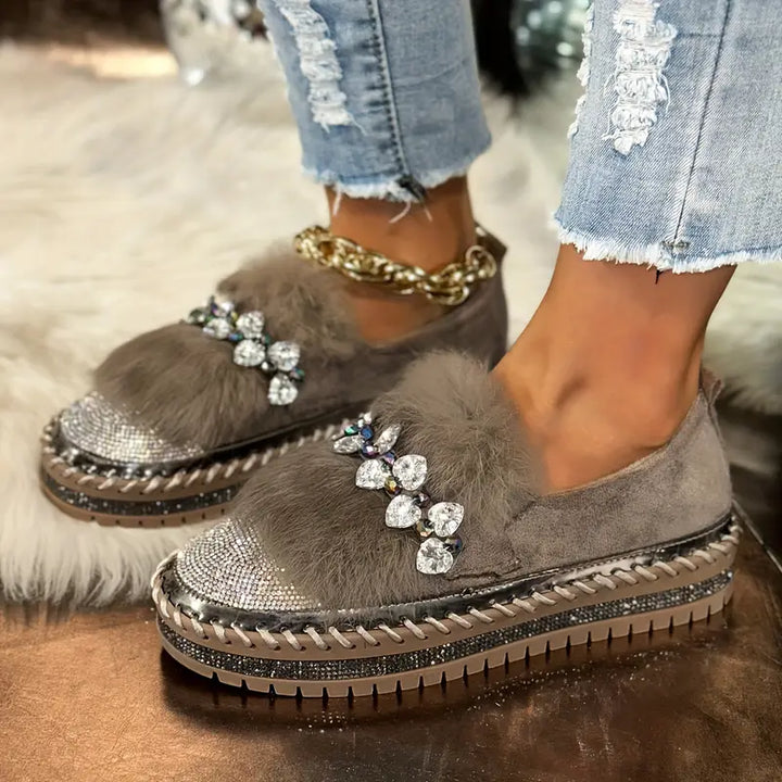 Aurora – Luxe Fur & Sparkle Comfort Loafer