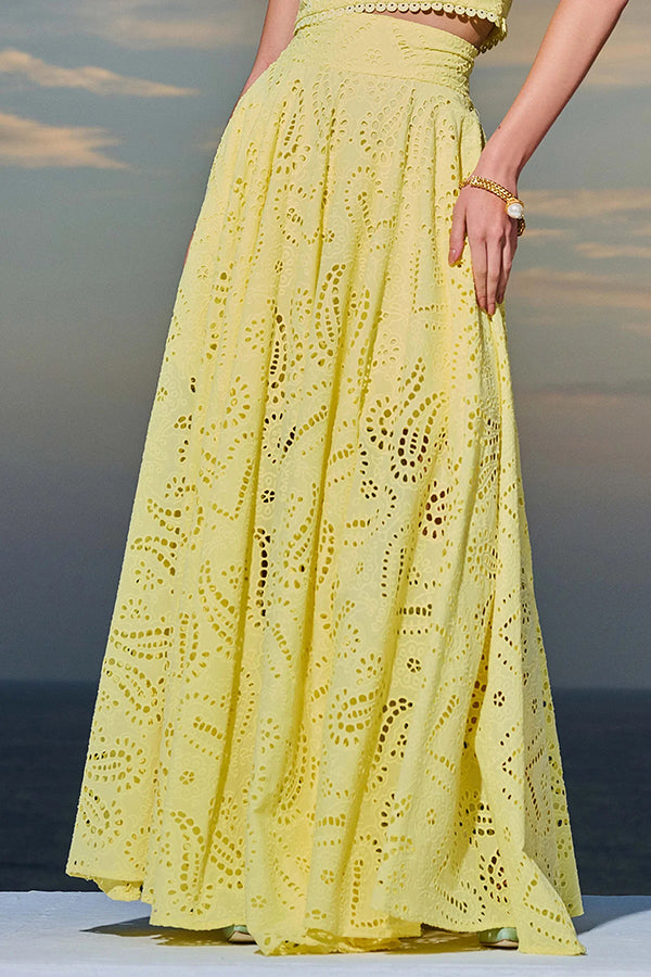 Larissa | Women's Two-Piece Skirt Set, Embroidered Crop Top and High-Waist Maxi Skirt