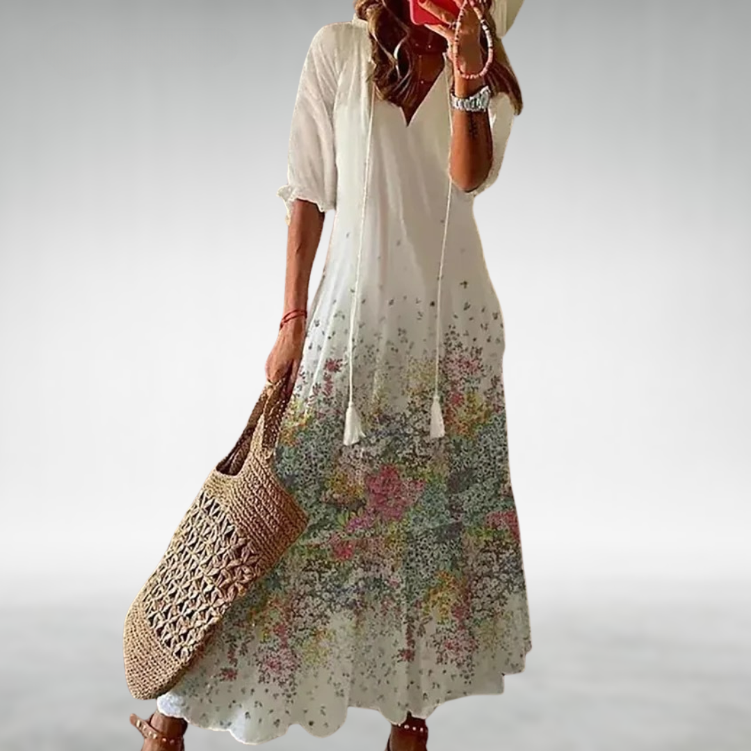 Latasha | Women's Floral Ankle-Length Maxi Dress, V-Neck Lightweight Summer Dress