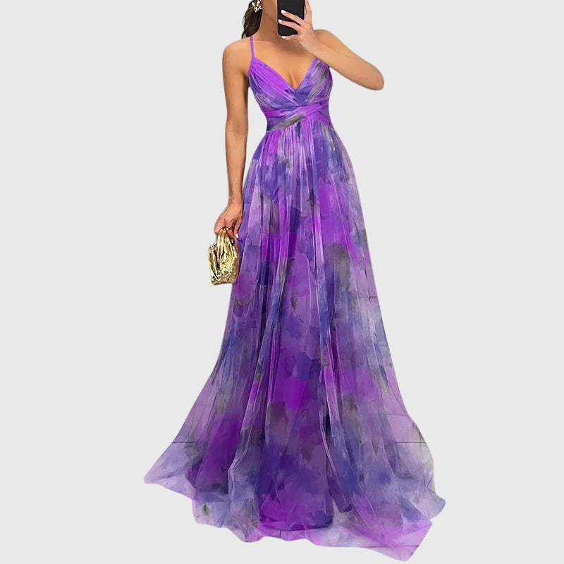 Giselle | Women's Floral Maxi Dress, Crisscross Strap High-Waisted Summer Dress