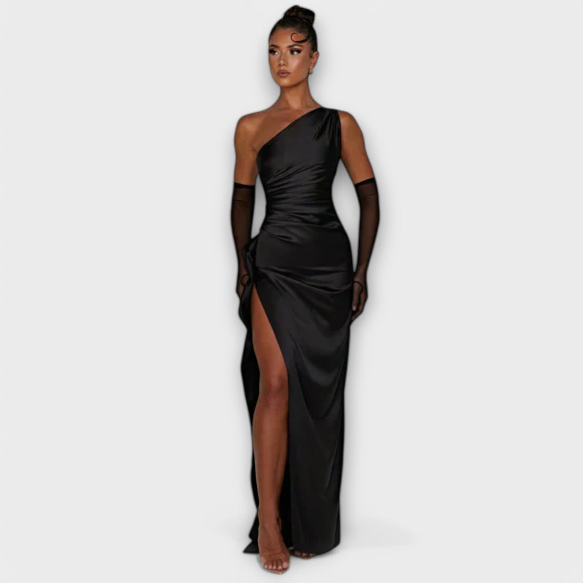 Women's Asymmetrical One-Shoulder Maxi Dress, Draped Evening Dress with High Slit