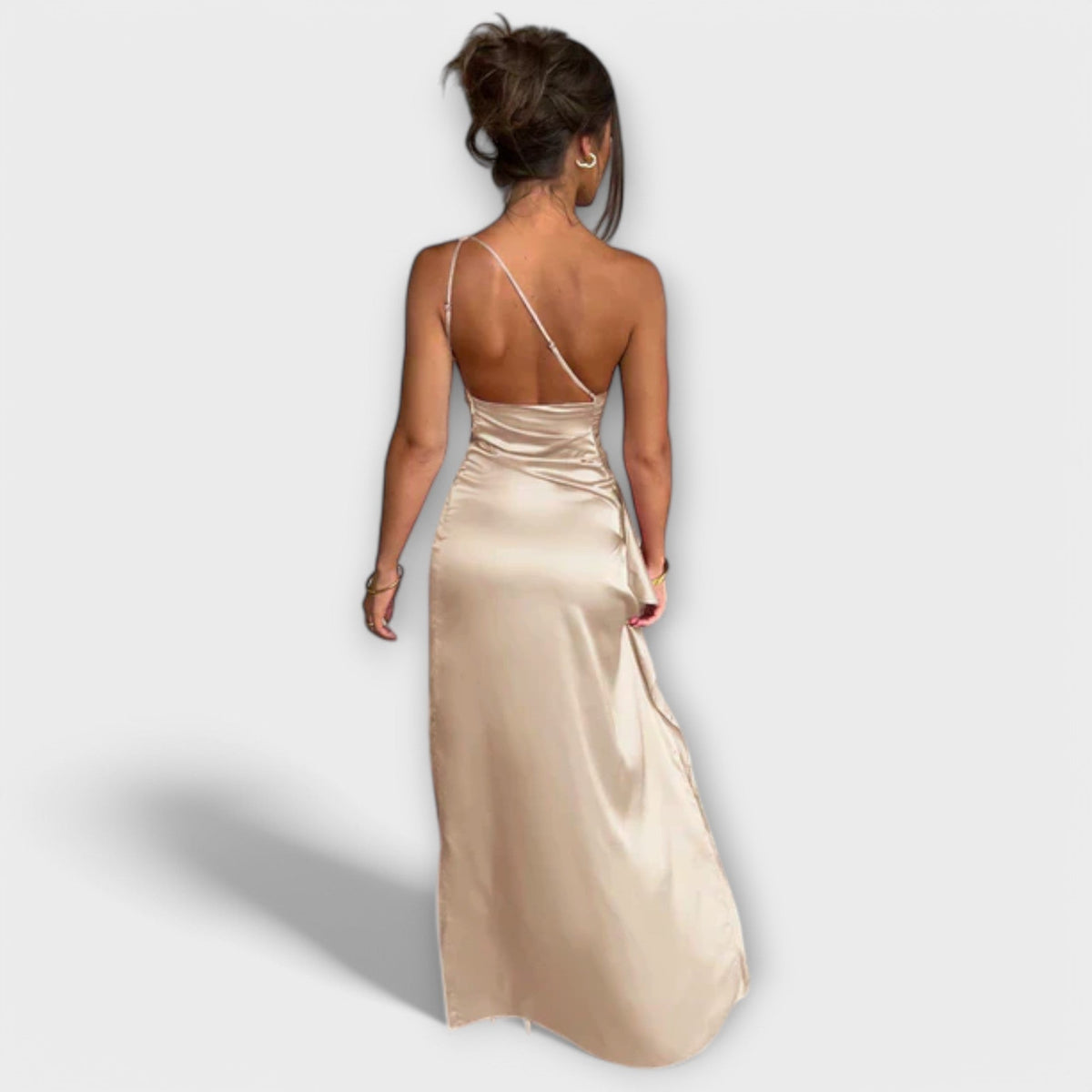 Women's Asymmetrical One-Shoulder Maxi Dress, Draped Evening Dress with High Slit