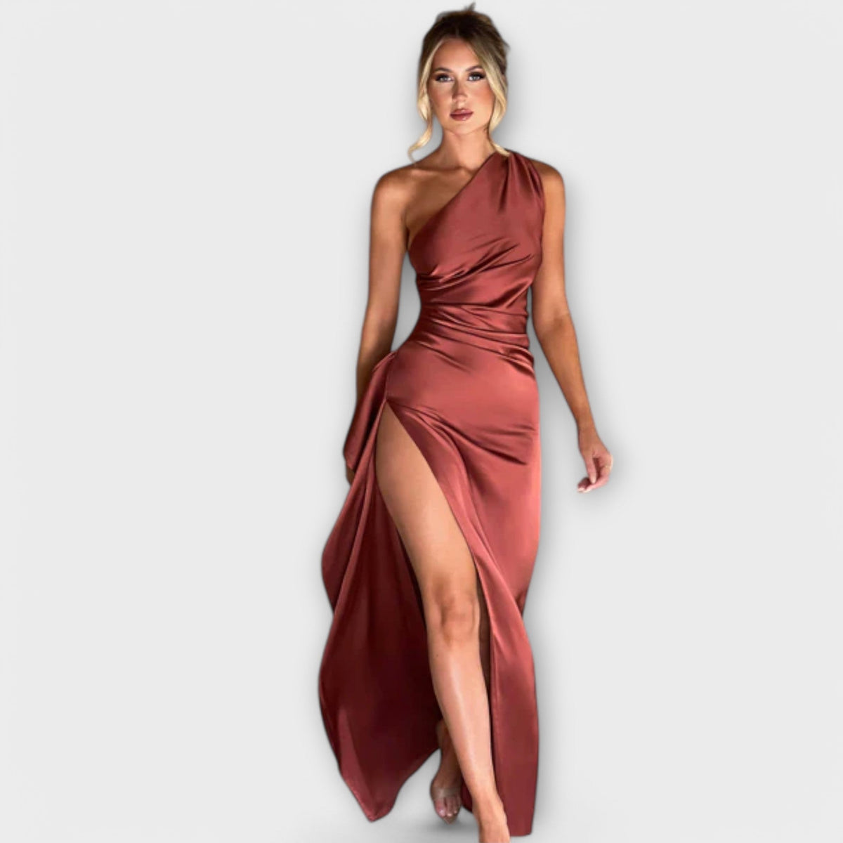 Women's Asymmetrical One-Shoulder Maxi Dress, Draped Evening Dress with High Slit