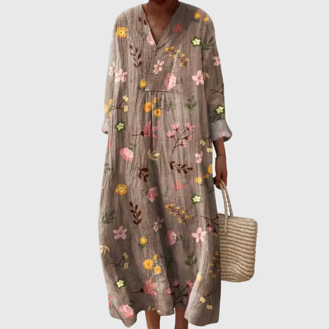 Stephanie | Women's Geometric Print Midi Dress, Fluid Relaxed Fit Day to Night Dress
