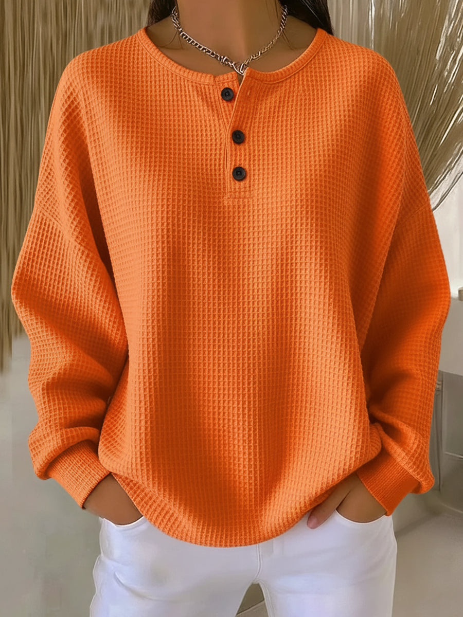 Selena | Women's Crew Neck Pullover Sweater, Soft Ribbed Side Button Knit