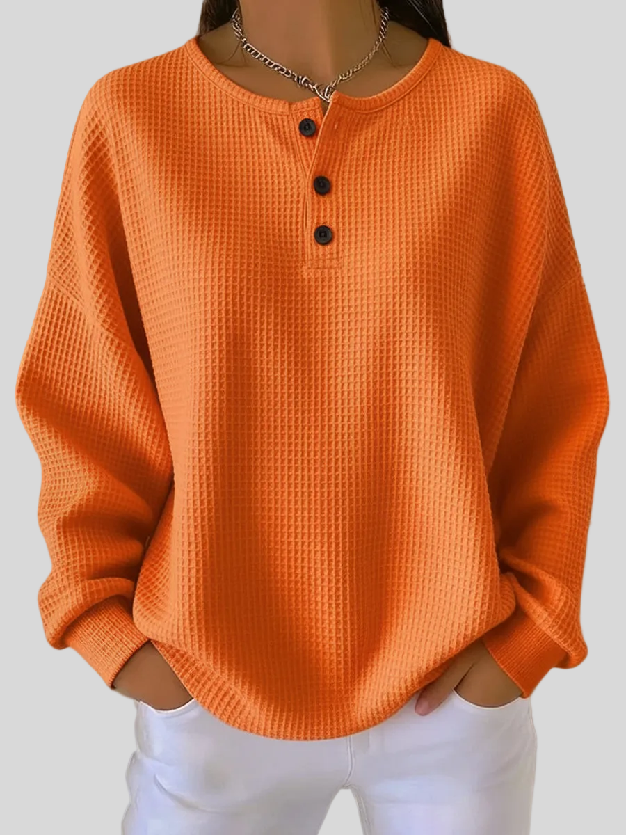 Selena | Women's Crew Neck Pullover Sweater, Soft Ribbed Side Button Knit