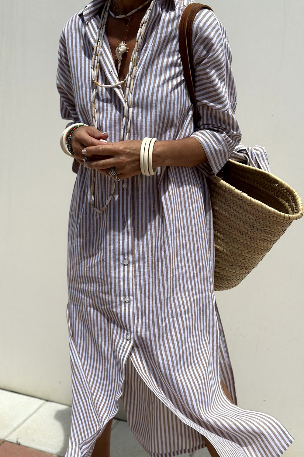 Sophia | Women's Striped Shirt Dress, V-Neck Relaxed Dress for Beach and City