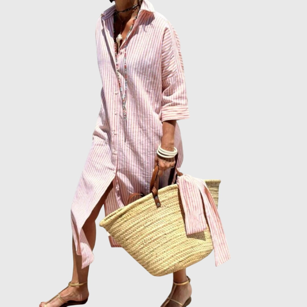 Ellen | Women's Classic Striped Midi Dress, Relaxed Fit Lightweight Day Dress
