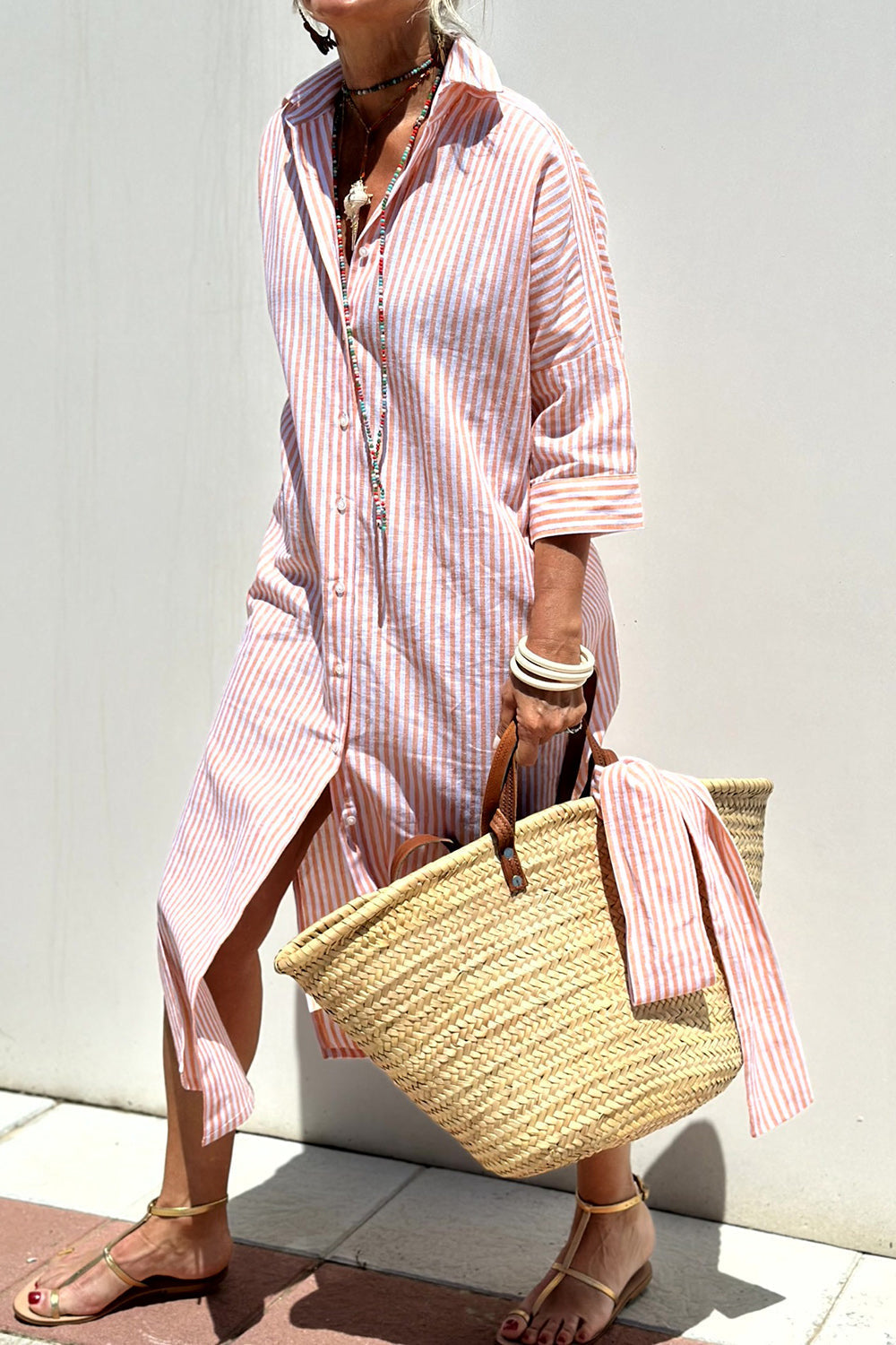 Sophia | Women's Striped Shirt Dress, V-Neck Relaxed Dress for Beach and City