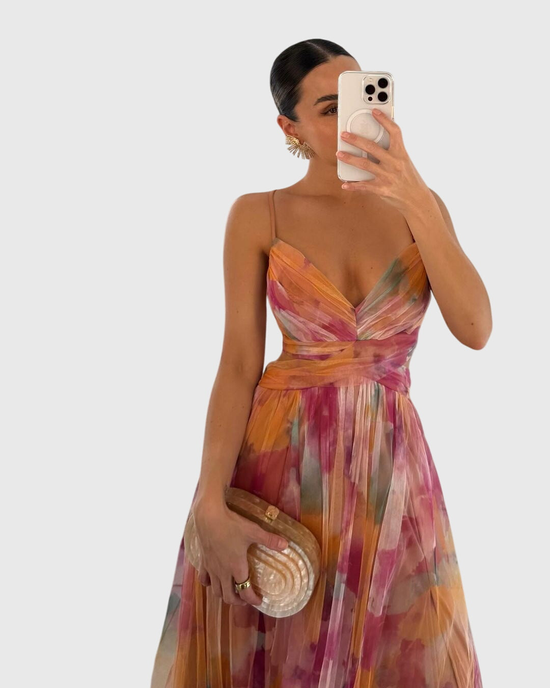 Giselle | Women's Floral Maxi Dress, Crisscross Strap High-Waisted Summer Dress