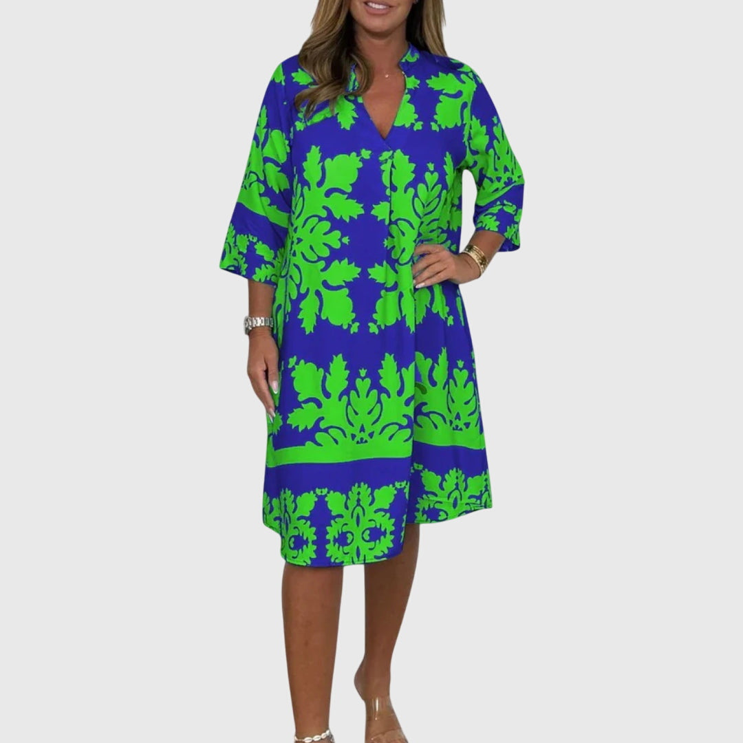 Daisy | Women's V-Neck Patterned Mini Dress, Elegant Spring Dress for Work or Leisure