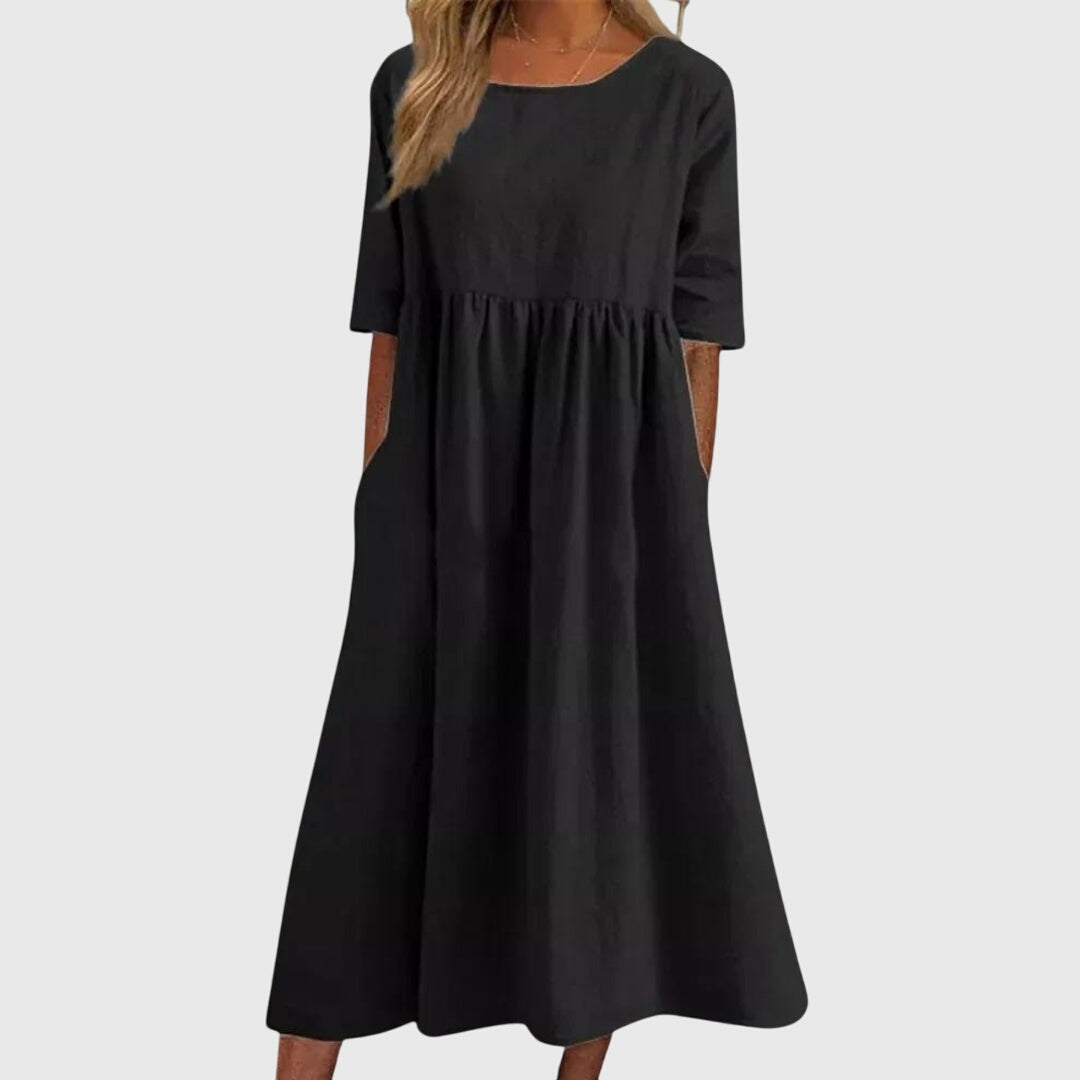 Haisley | Women's Elegant Short Sleeve Dress, Flattering Midi Day to Night Dress