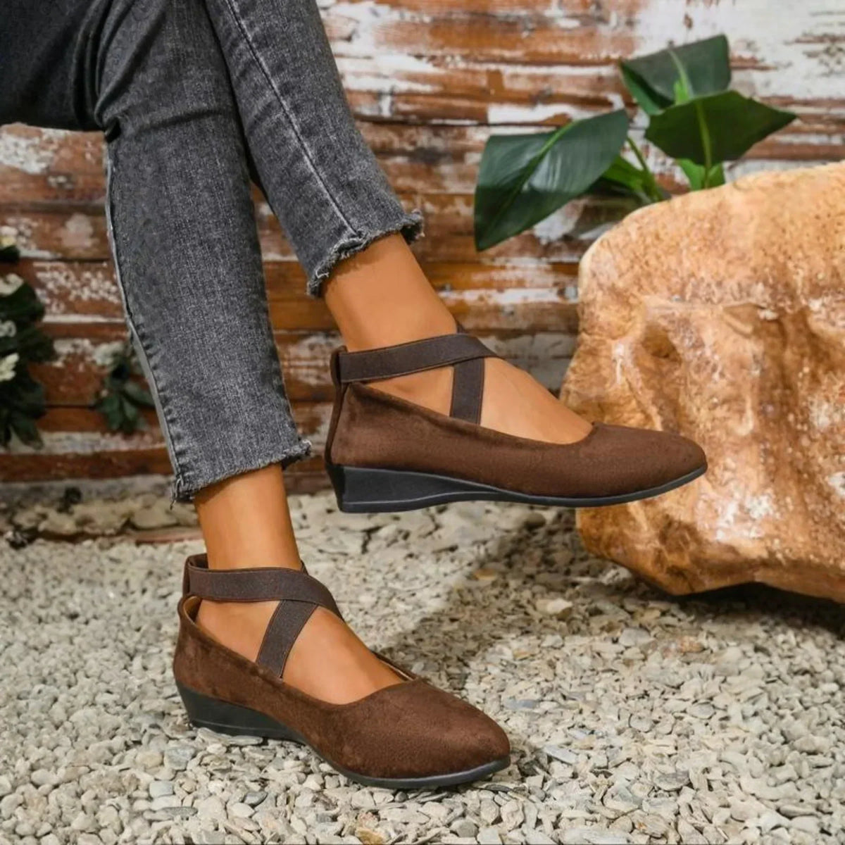 Calerinne | Women's Closed Toe Wedge Ballerina Shoes, Cushioned Comfort Wedges