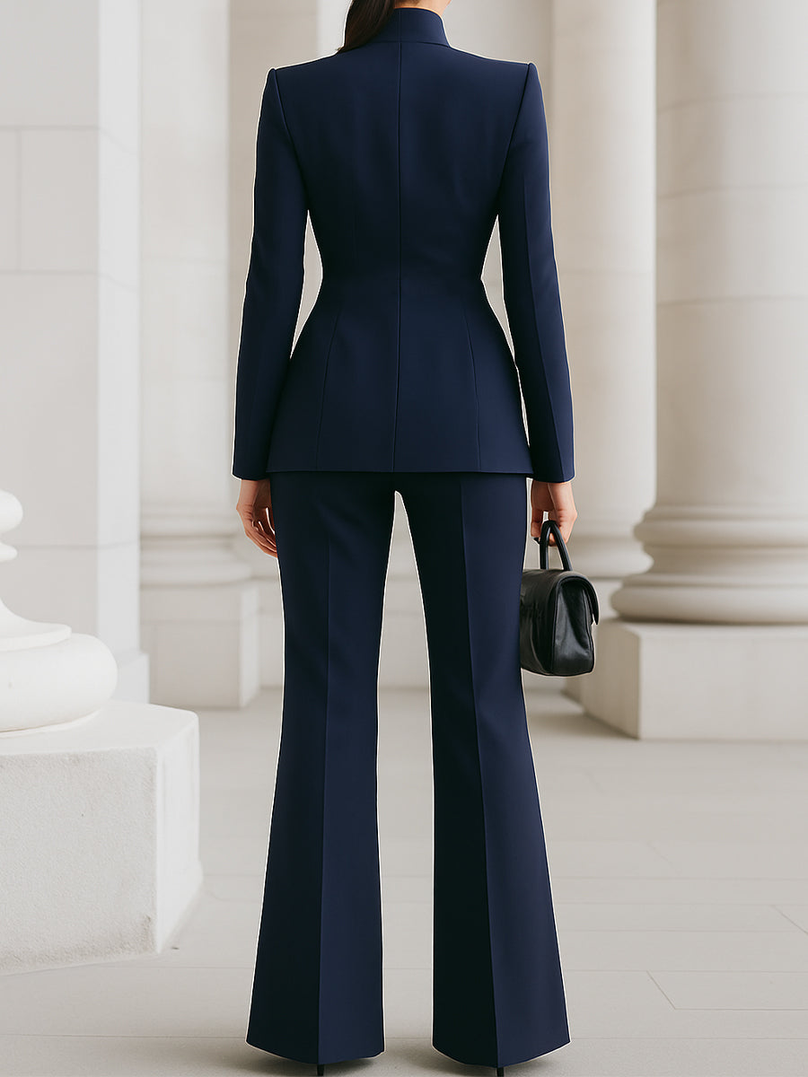 Flora | Women's Tailored Blazer Two-Piece Set, Wide-Leg Trousers Suit for Work