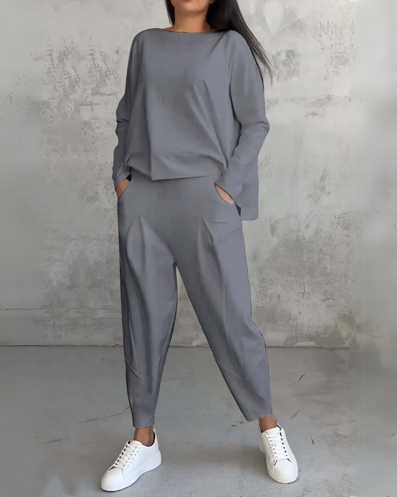 Jackquelin | Women's Two-Piece Lounge Set, Matching Top and Trousers Outfit