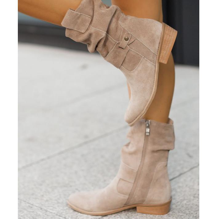 Alexis | Women's Slouchy Suede Western Boots, Low Heel Side-Zip Boots for Everyday Wear