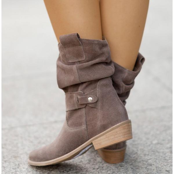 Alexis | Women's Slouchy Suede Western Boots, Low Heel Side-Zip Boots for Everyday Wear