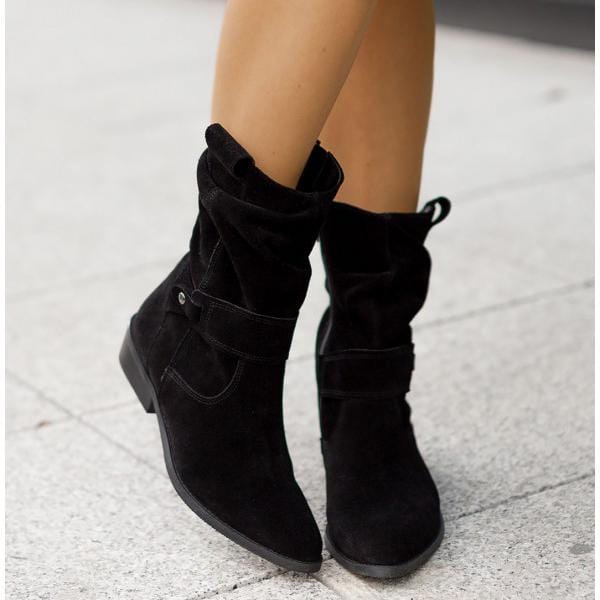 Alexis | Women's Slouchy Suede Western Boots, Low Heel Side-Zip Boots for Everyday Wear