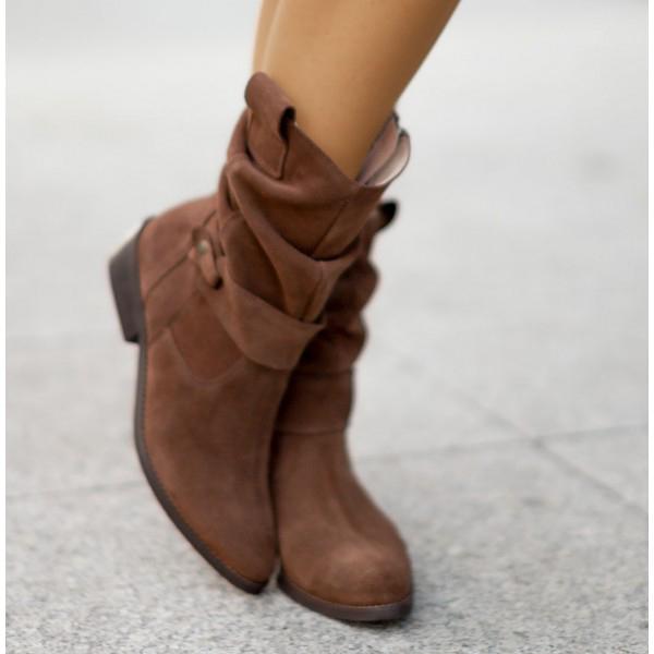 Alexis | Women's Slouchy Suede Western Boots, Low Heel Side-Zip Boots for Everyday Wear