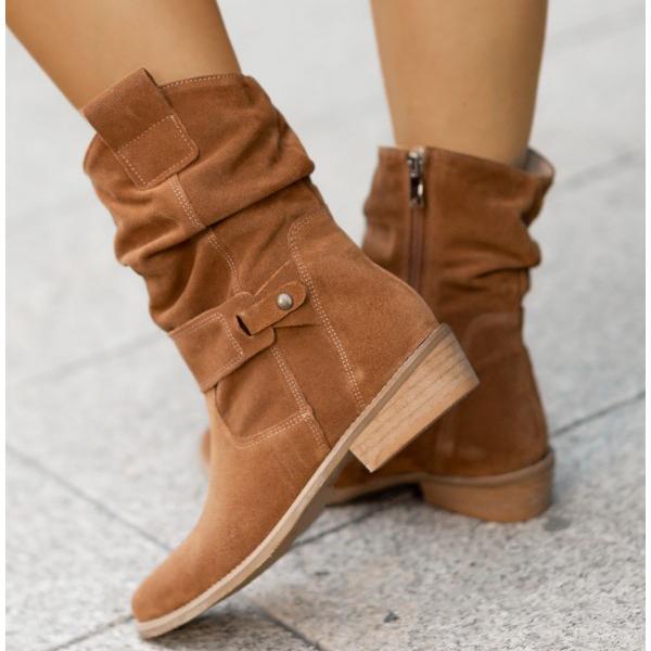 Alexis | Women's Slouchy Suede Western Boots, Low Heel Side-Zip Boots for Everyday Wear