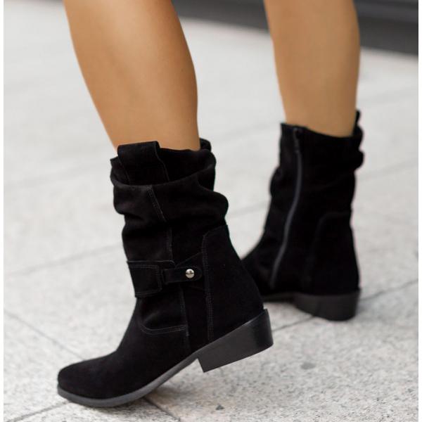 Alexis | Women's Slouchy Suede Western Boots, Low Heel Side-Zip Boots for Everyday Wear