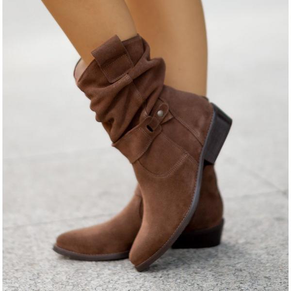 Alexis | Women's Slouchy Suede Western Boots, Low Heel Side-Zip Boots for Everyday Wear