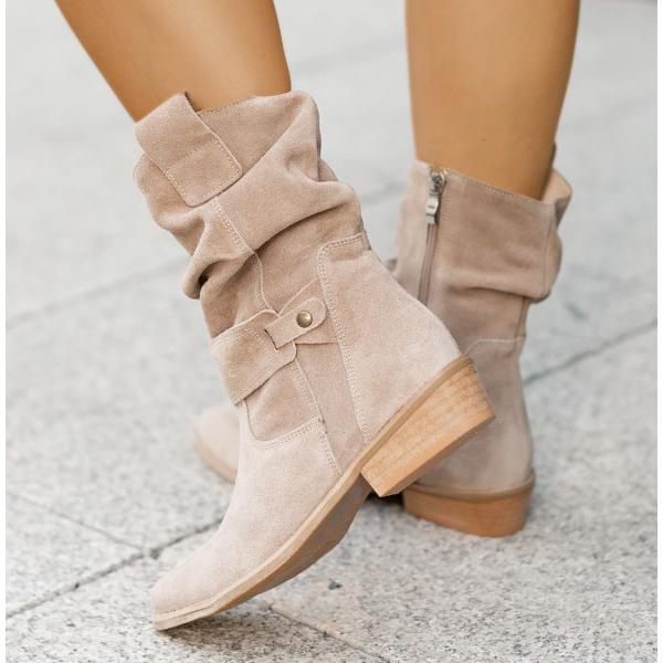 Alexis | Women's Slouchy Suede Western Boots, Low Heel Side-Zip Boots for Everyday Wear