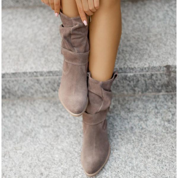 Alexis | Women's Slouchy Suede Western Boots, Low Heel Side-Zip Boots for Everyday Wear