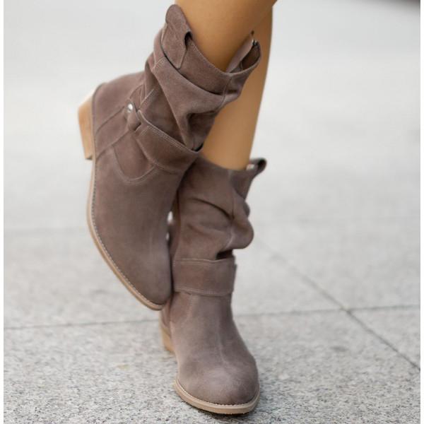 Alexis | Women's Slouchy Suede Western Boots, Low Heel Side-Zip Boots for Everyday Wear