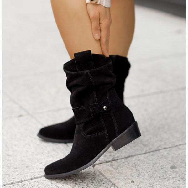 Alexis | Women's Slouchy Suede Western Boots, Low Heel Side-Zip Boots for Everyday Wear