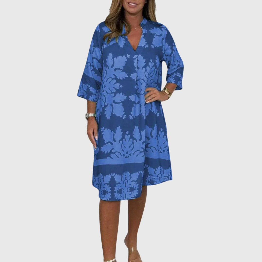 Daisy | Women's V-Neck Patterned Mini Dress, Elegant Spring Dress for Work or Leisure