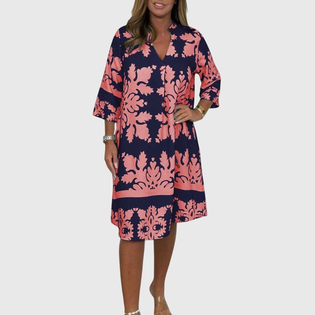 Daisy | Women's V-Neck Patterned Mini Dress, Elegant Spring Dress for Work or Leisure