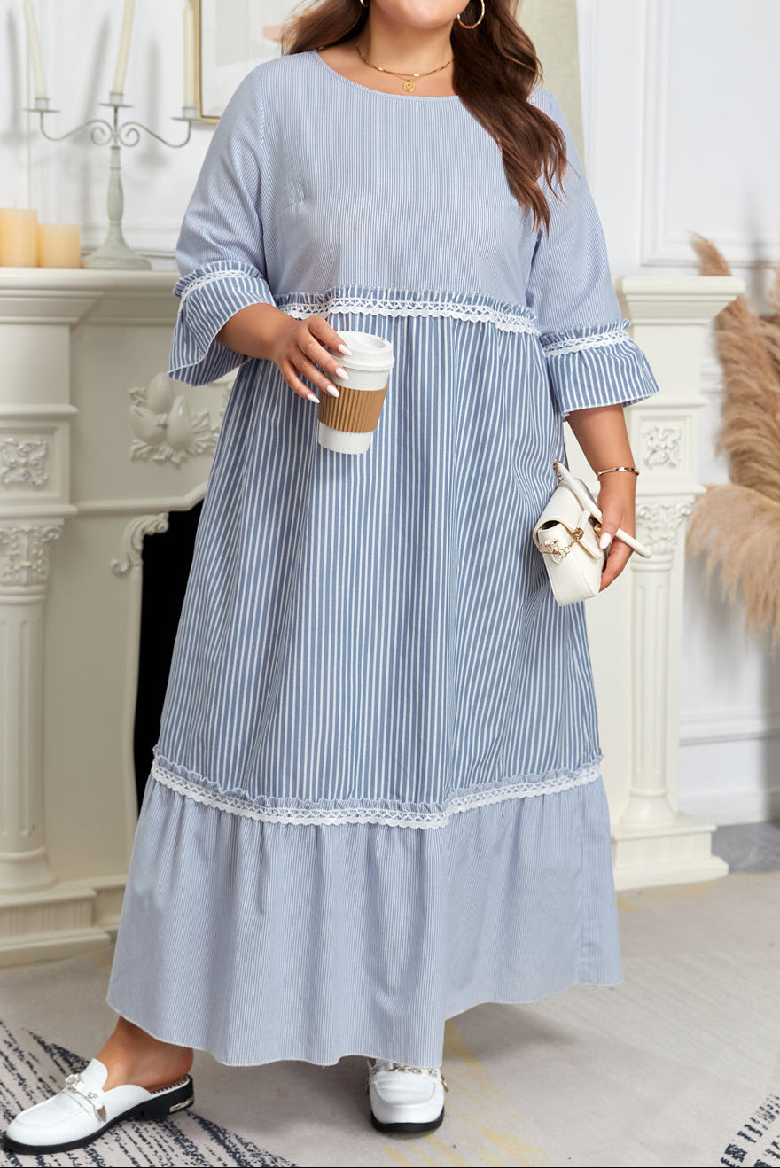 Skyline | Women's Striped Cotton Blend Maxi Dress, Plus Size Relaxed Fit Dress