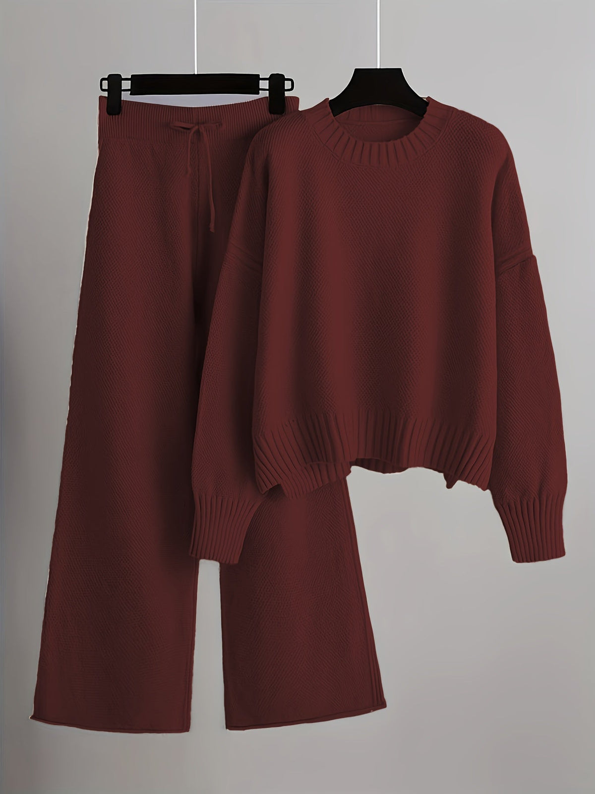 Emily | Women's Knit Two-Piece Loungewear Set, Ribbed Sweater and Wide-Leg Trousers
