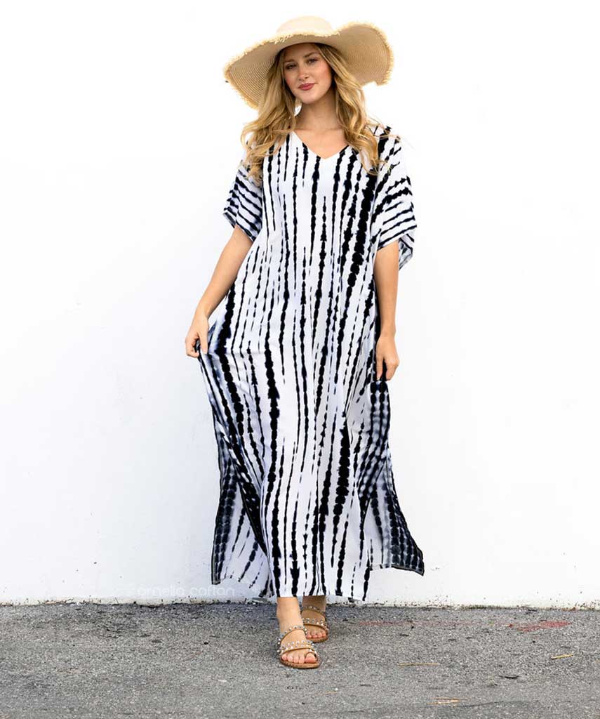 Joanna | Women's Cotton Linen Caftan Maxi Dress, Loose Fit Beach Dress