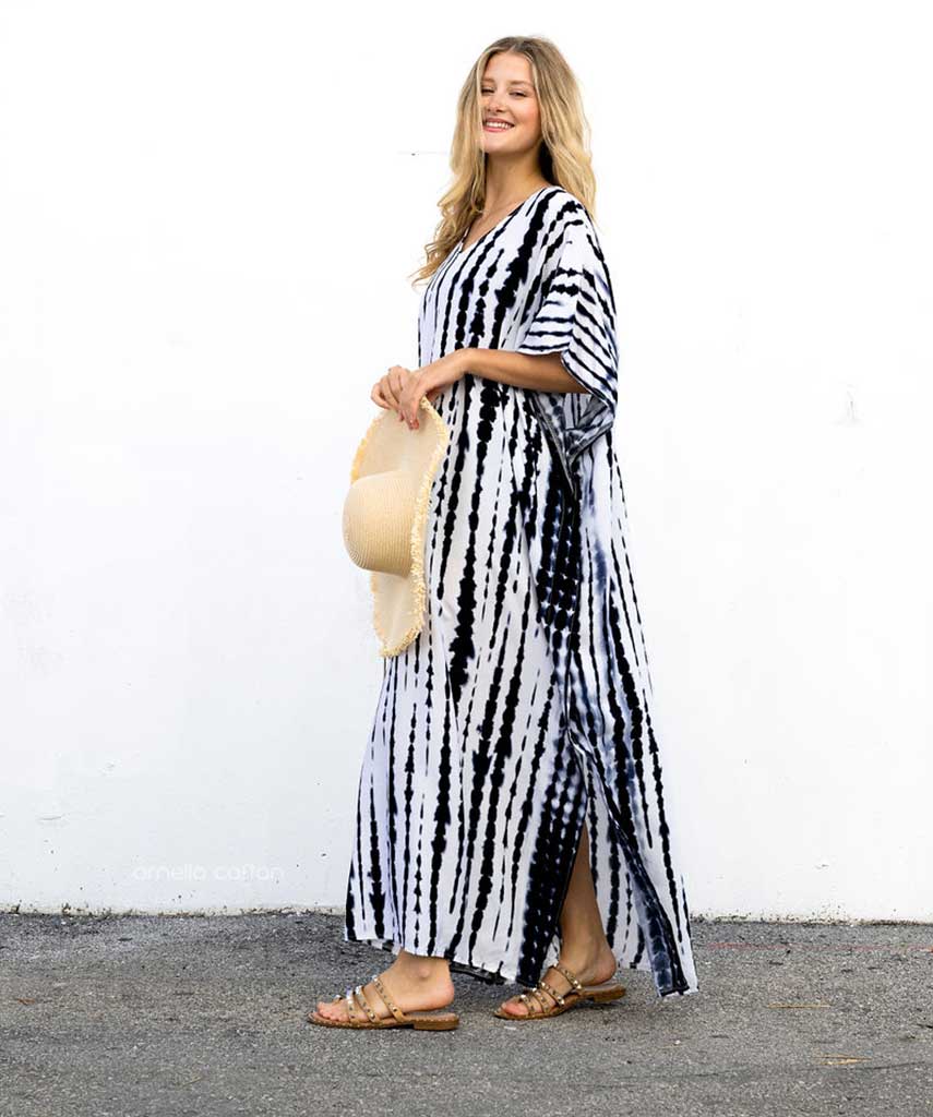 Joanna | Women's Cotton Linen Caftan Maxi Dress, Loose Fit Beach Dress