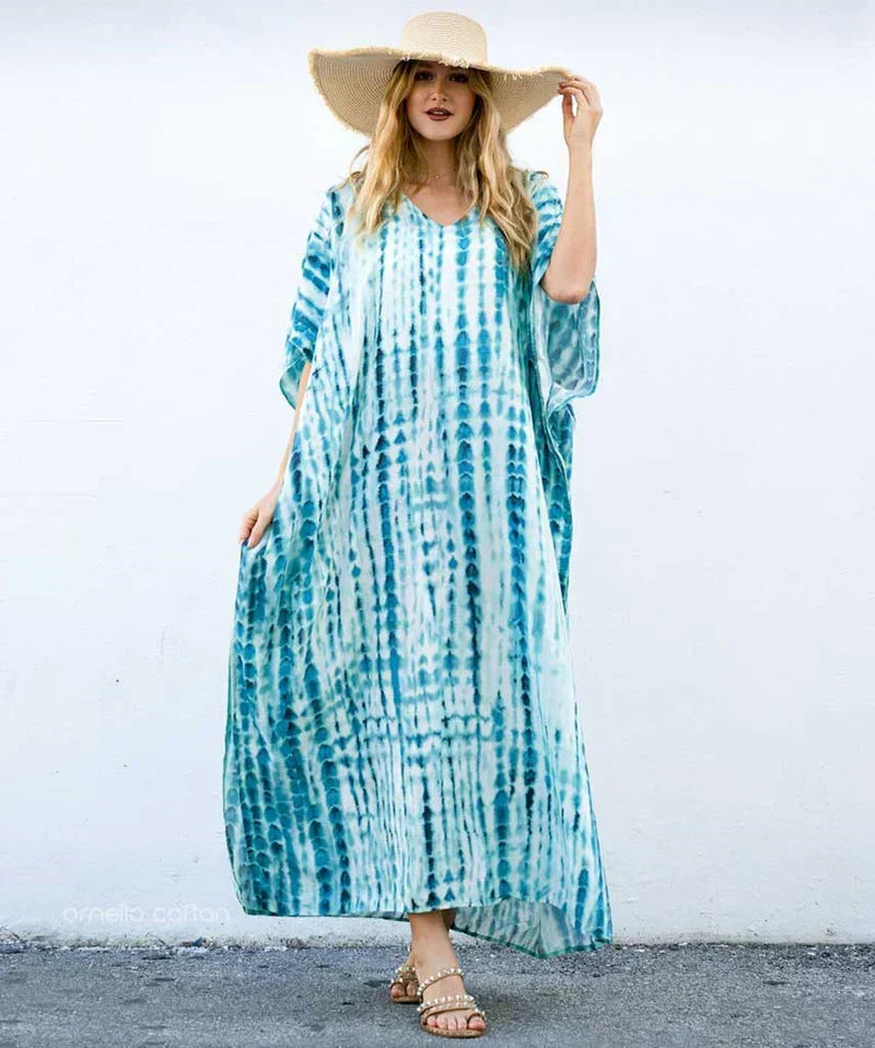 Joanna | Women's Cotton Linen Caftan Maxi Dress, Loose Fit Beach Dress