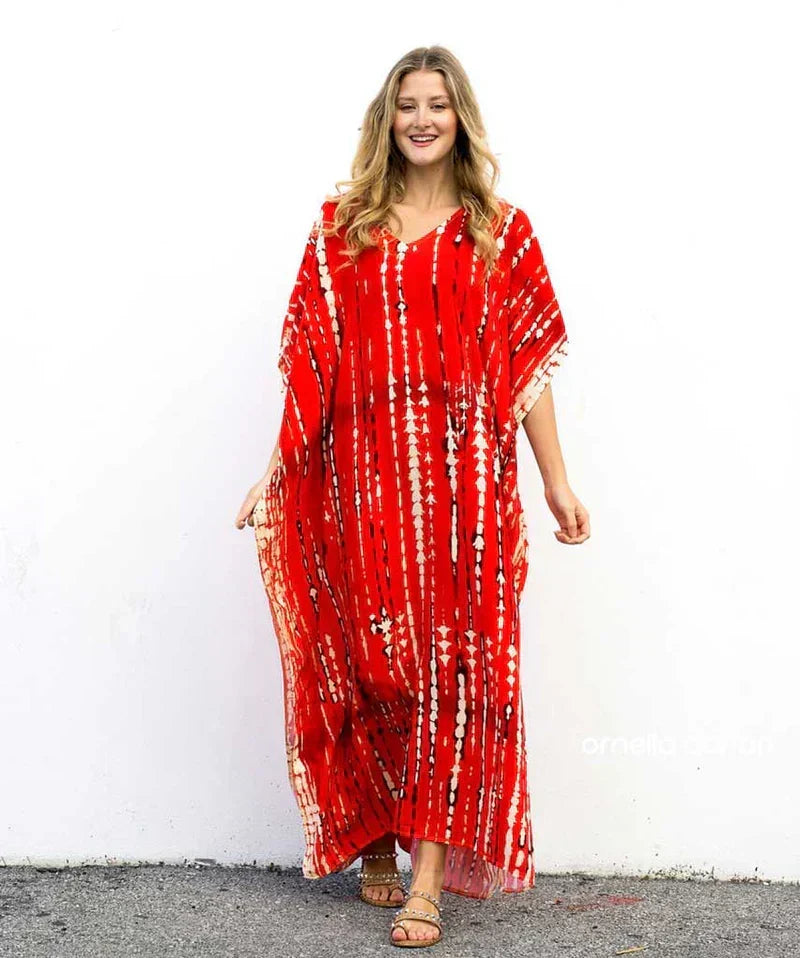 Joanna | Women's Cotton Linen Caftan Maxi Dress, Loose Fit Beach Dress