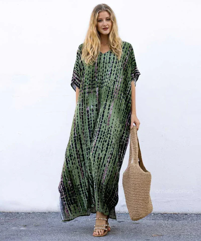 Joanna | Women's Cotton Linen Caftan Maxi Dress, Loose Fit Beach Dress