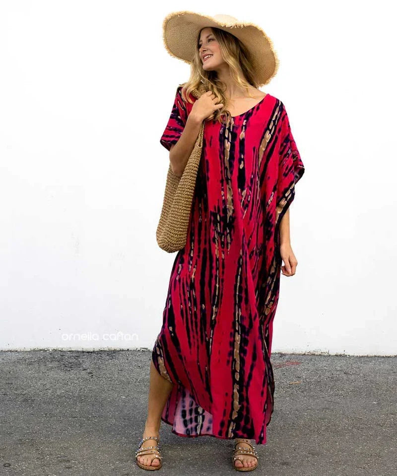Joanna | Women's Cotton Linen Caftan Maxi Dress, Loose Fit Beach Dress