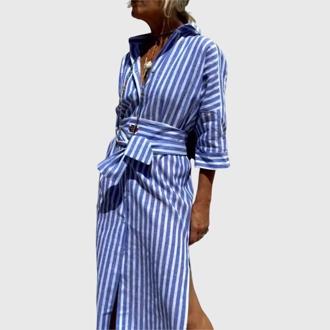 Ellen | Women's Classic Striped Midi Dress, Relaxed Fit Lightweight Day Dress