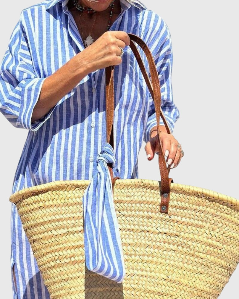 Ellen | Women's Classic Striped Midi Dress, Relaxed Fit Lightweight Day Dress
